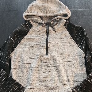 Gray and Black Zip Up Sweater with Hood and Quarter Zip